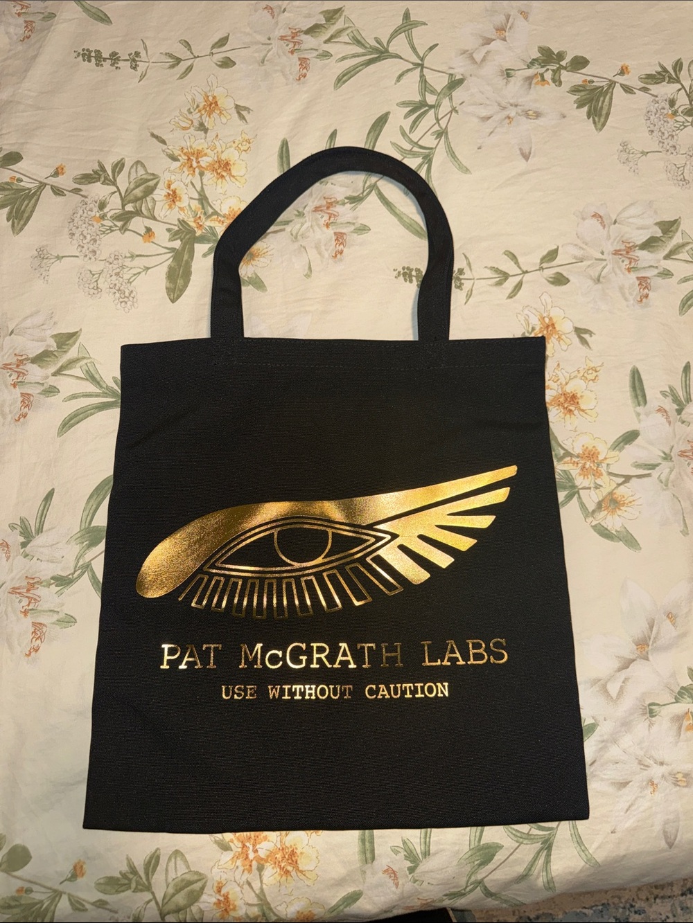 Pat McGrath Black and Gold Logo Tote Bag